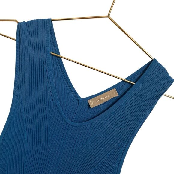 Everlane The Ribbed Knit Midi Dress Blue Sleeveless Small - Picture 2 of 6